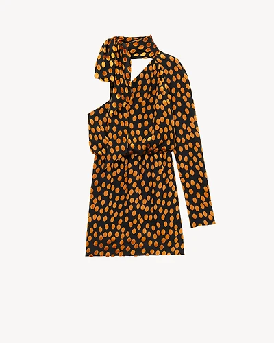 one-shoulder dress velvet dotted silk muslin