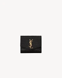 UPTOWN Compact wallet in crocodile-embossed shiny leather