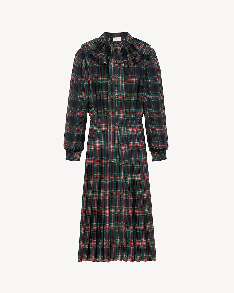 pleated dress tartan silk charmeuse