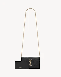 Uptown chain wallet in shiny crocodile-embossed leather