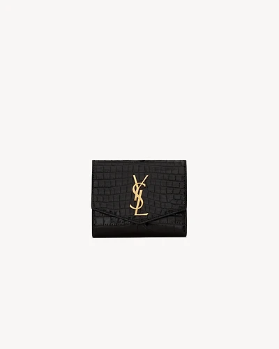 UPTOWN Compact wallet in crocodile-embossed shiny leather