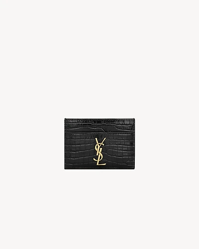 CASSANDRE card case in crocodile-embossed shiny leather