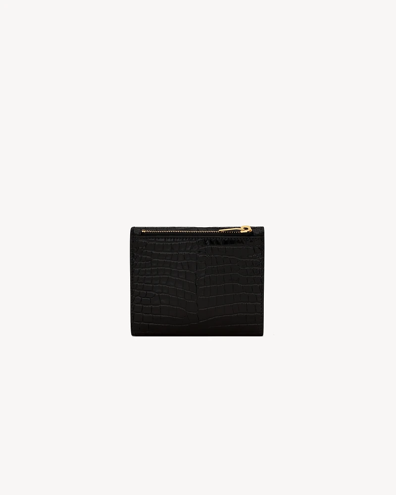 UPTOWN Compact wallet in crocodile-embossed shiny leather