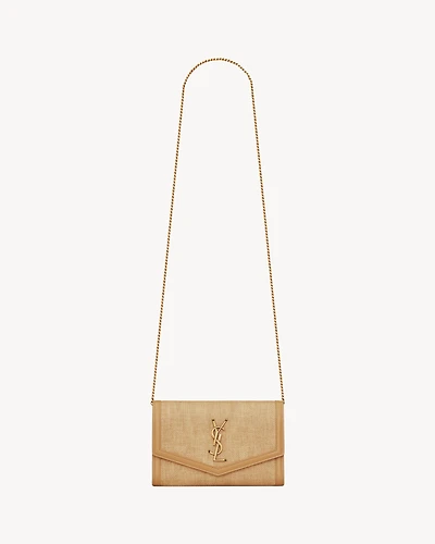 UPTOWN chain wallet in micro raffia