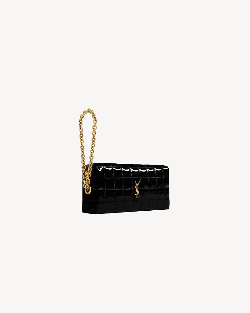 CASSANDRE MATELASSÉ CARRÉ pouch on chain in shiny canvas