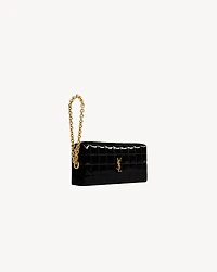 CASSANDRE MATELASSÉ CARRÉ pouch on chain in shiny canvas