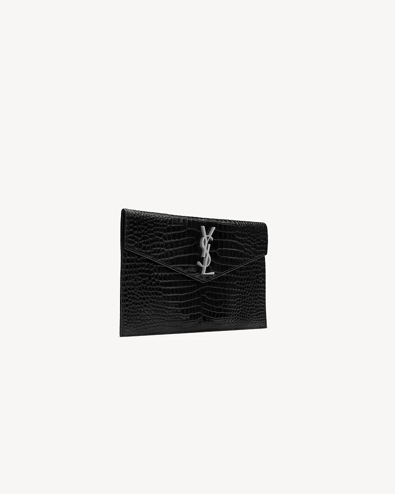 UPTOWN POUCH IN CROCODILE-EMBOSSED SHINY LEATHER
