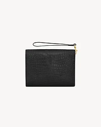 CASSANDRE flap pouch in crocodile-embossed shiny leather