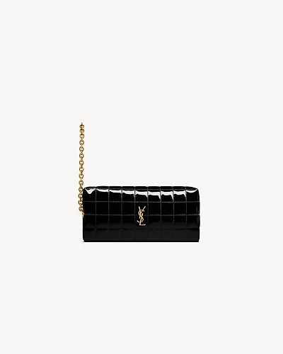 CASSANDRE MATELASSÉ CARRÉ pouch on chain in shiny canvas