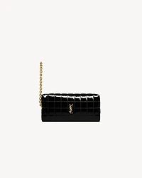 CASSANDRE MATELASSÉ CARRÉ pouch on chain in shiny canvas