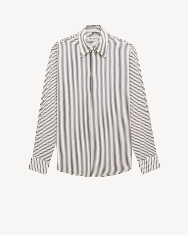 Boyfriend Shirt Striped Silk Satin