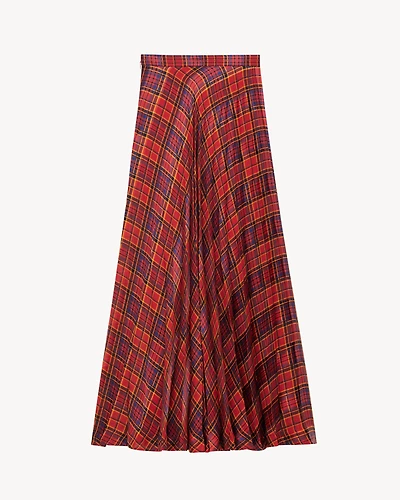 tartan pleated maxi skirt silk