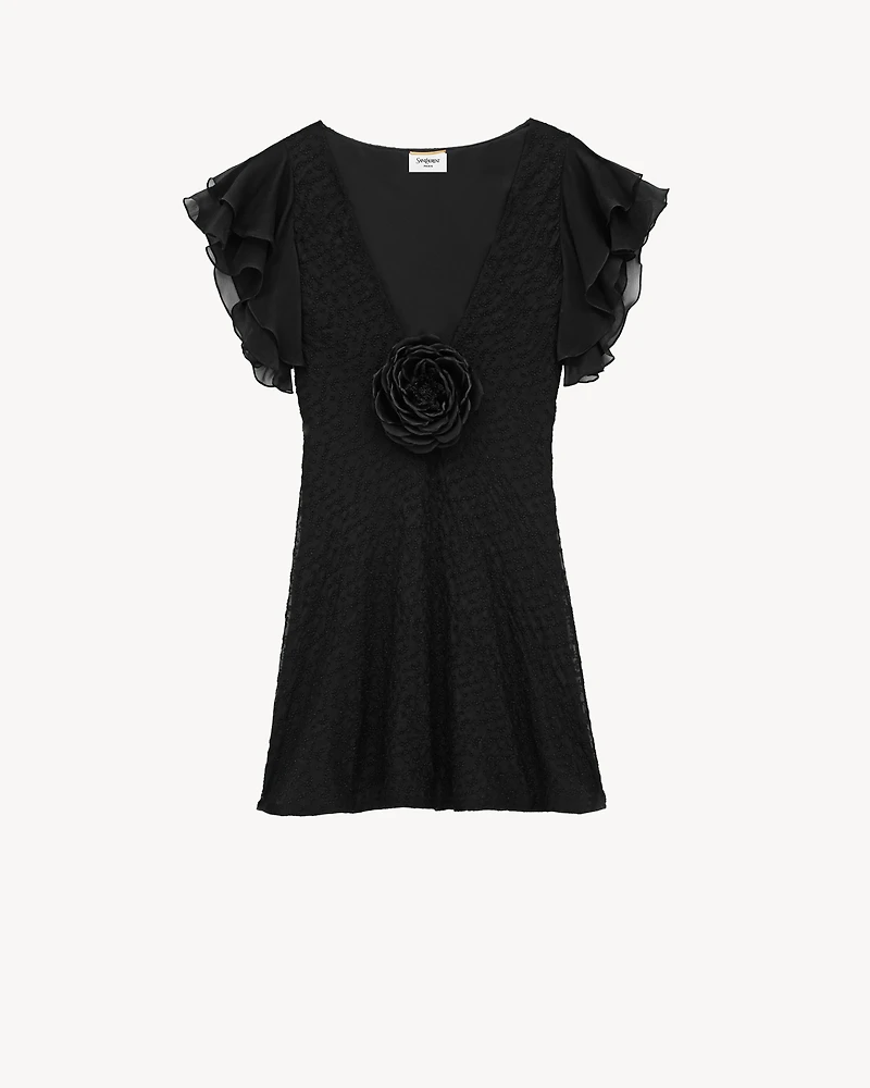V-neck dress embroidered muslin