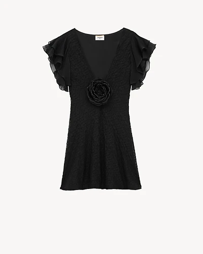 V-neck dress embroidered muslin