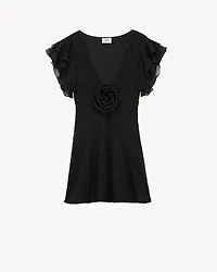 V-neck dress embroidered muslin