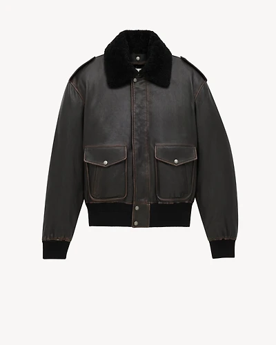 bomber jacket vintage grained lambskin and shearling