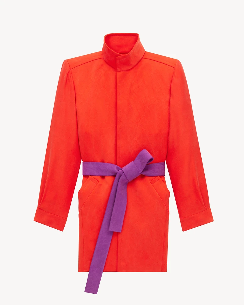belted coat stonewash silk satin