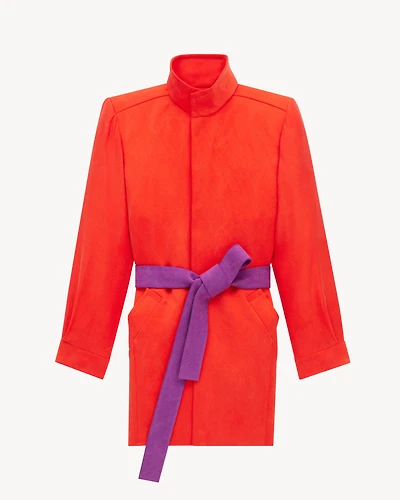 belted coat stonewash silk satin