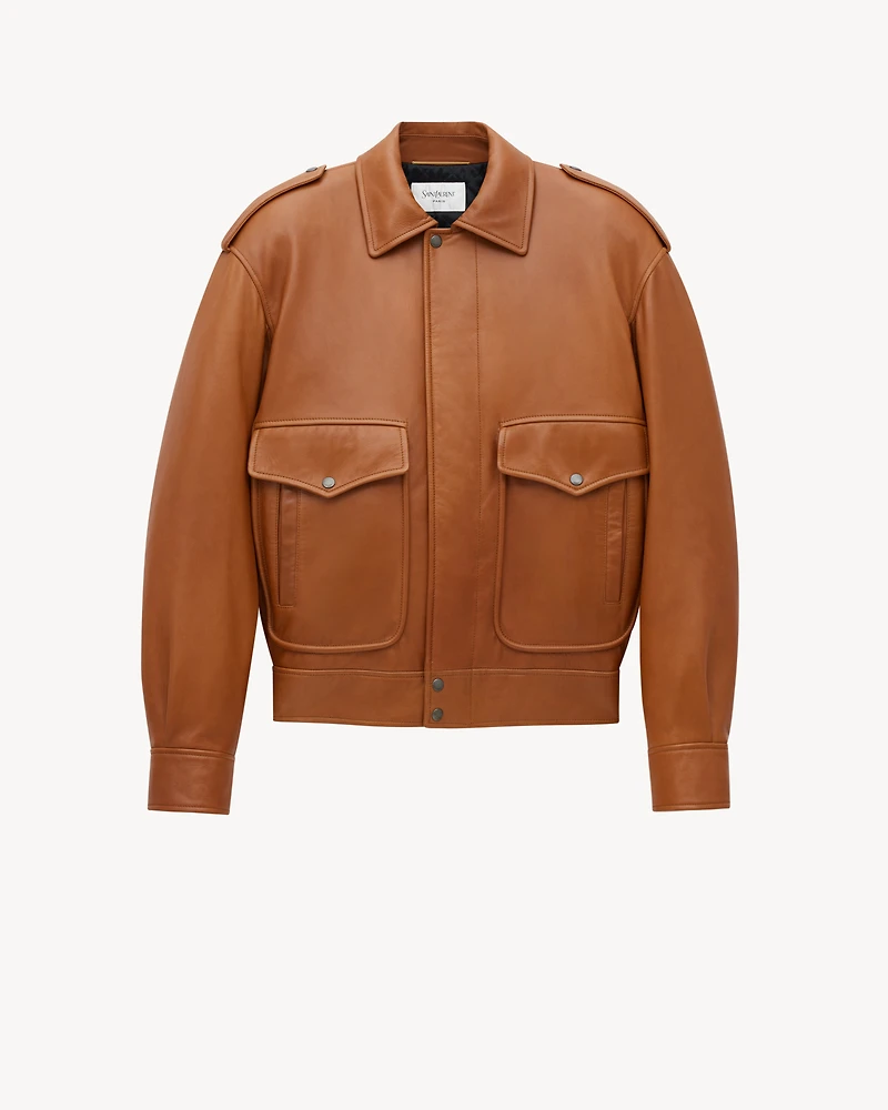 oversized jacket shiny plunged lambskin