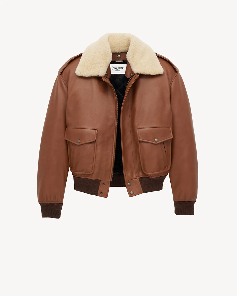 bomber jacket grained leather and shearling