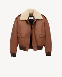 bomber jacket grained leather and shearling
