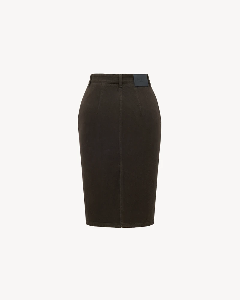 pencil skirt deep brown denim