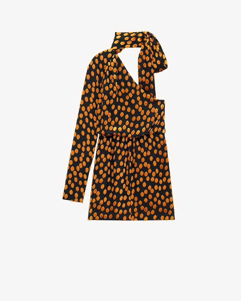 one-shoulder dress velvet dotted silk muslin