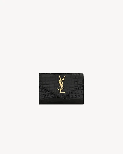 Cassandre small envelope wallet in shiny crocodile-embossed leather