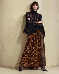 split maxi skirt velvet dotted silk muslin