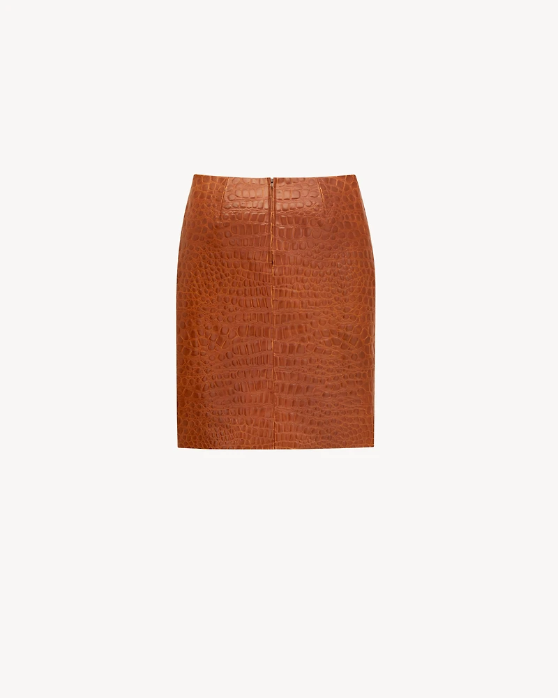 pencil skirt crocodile-embossed leather