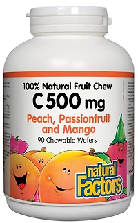 C 500 mg 100% Natural Fruit Chew, Peach, Passionfruit and Mango