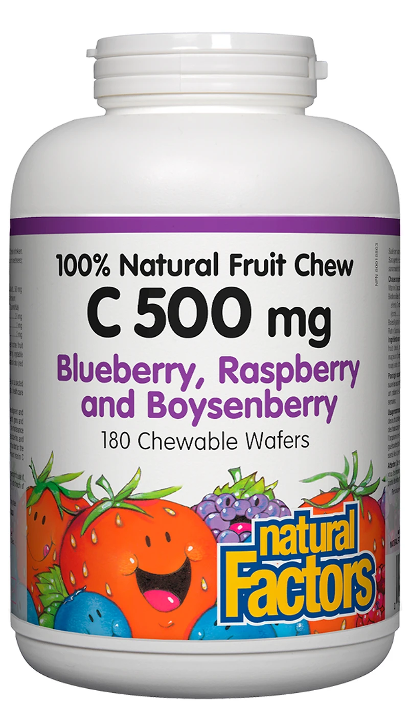 C 500 mg 100% Natural Fruit Chew, Blueberry, Raspberry and Boysenberry
