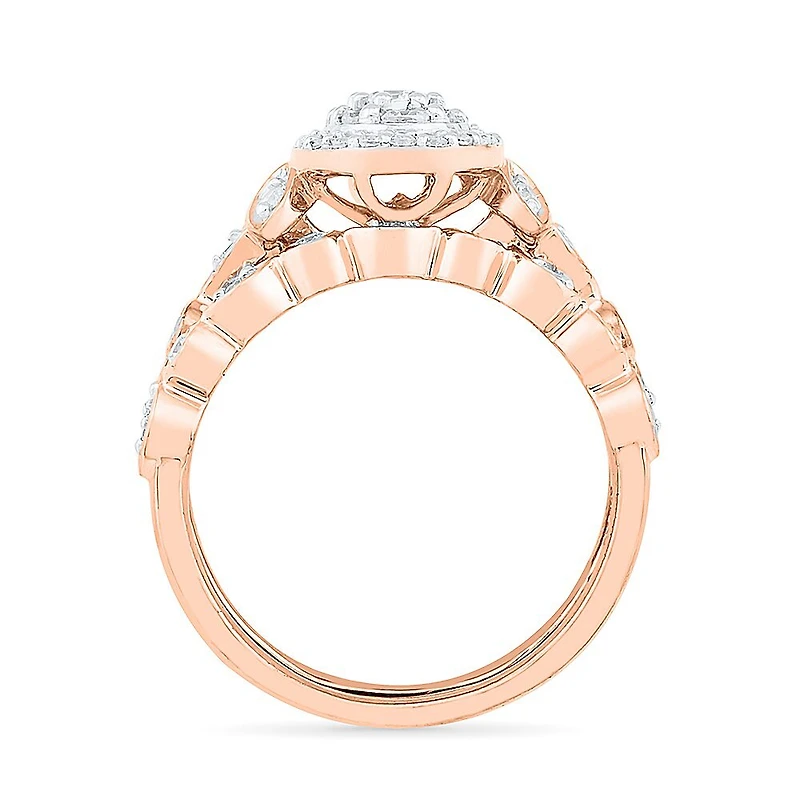 Womens 1/ CT. T.W. Natural White Diamond 10K Gold Oval Bridal Set