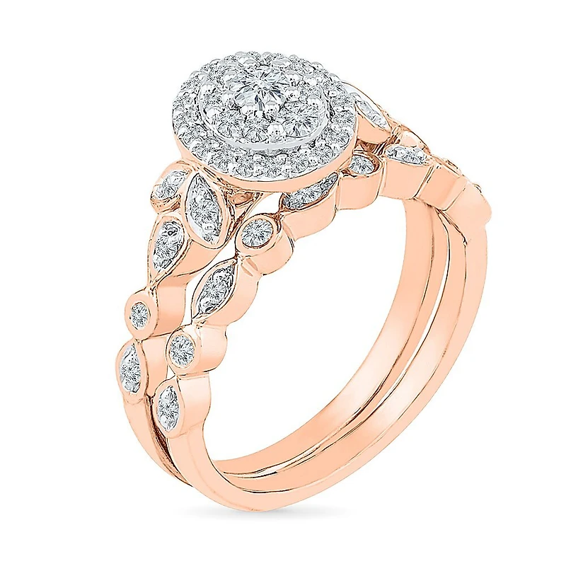 Womens 1/ CT. T.W. Natural White Diamond 10K Gold Oval Bridal Set