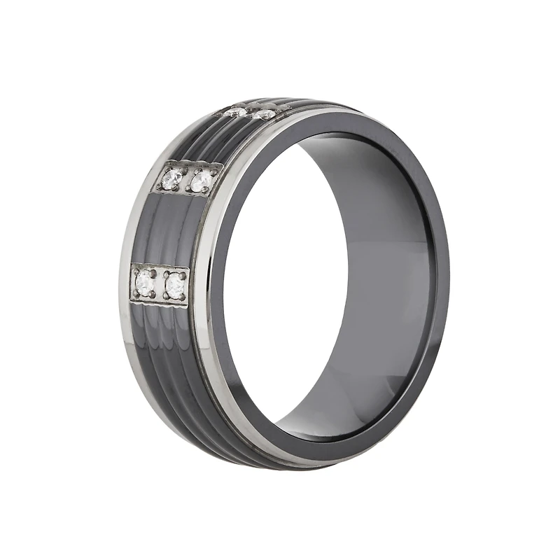 Mens 8MM 1/8 CT. T.W. Natural White Diamond Titanium Wedding Band