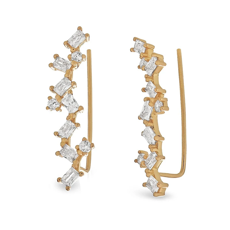 Womens Cubic Zirconia 18K Gold Over Silver Sterling Silver Ball 3 Pair Earring Set