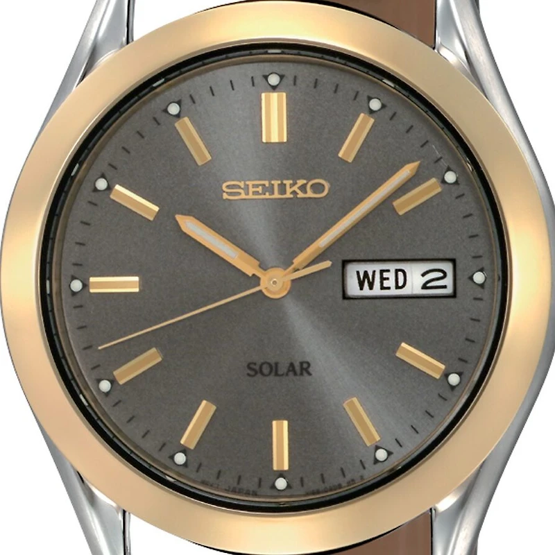 Seiko® Mens Black Leather Strap Solar Watch SNE050