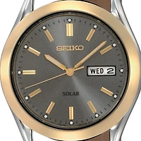 Seiko® Mens Black Leather Strap Solar Watch SNE050