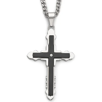 Mens Diamond-Accent Cross Pendant Necklace Stainless Steel