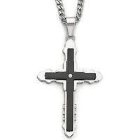 Mens Diamond-Accent Cross Pendant Necklace Stainless Steel