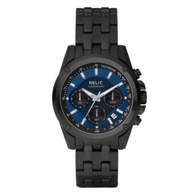Relic By Fossil Mens Chronograph Multi-Function Black Stainless Steel Bracelet Watch Zr66035