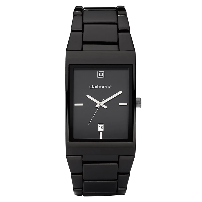 Claiborne Mens Black Ionic Plating Watch