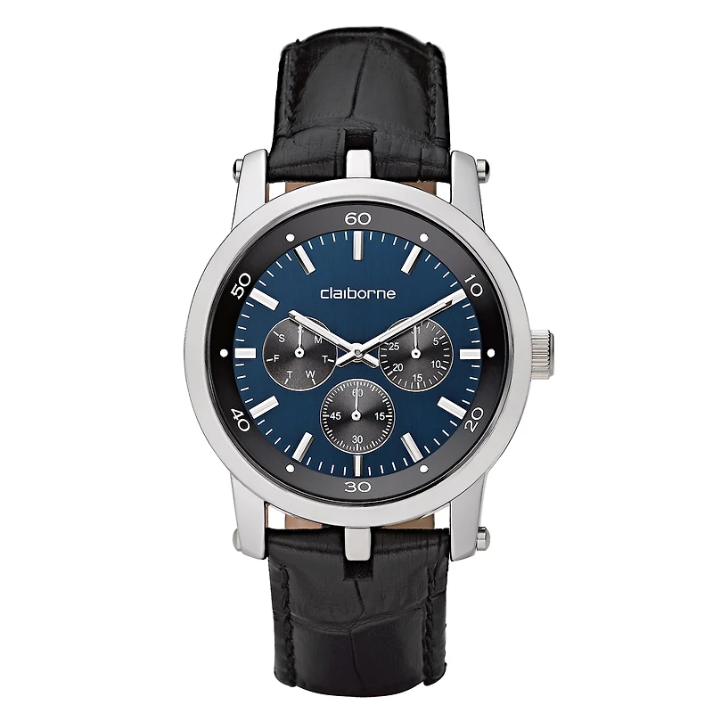 Claiborne Mens Black & Blue Multifunction Watch