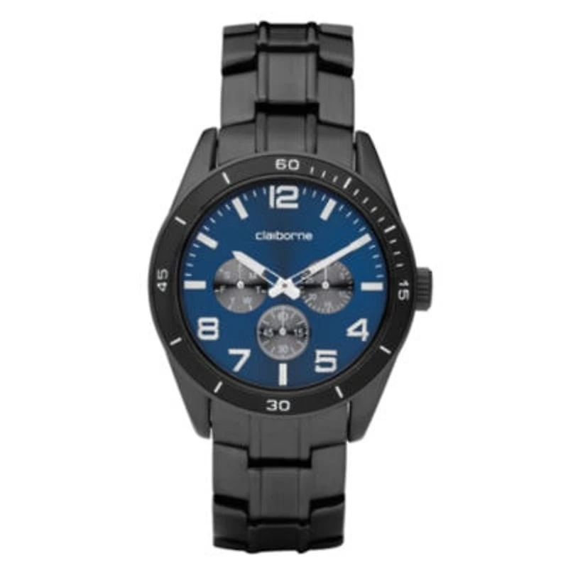 Claiborne Mens Black & Blue Multi-Function Watch