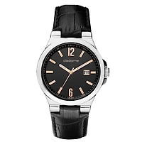 Claiborne Mens Black Leather Strap Watch