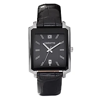 Claiborne Mens Black Leather Strap Rectangle Watch