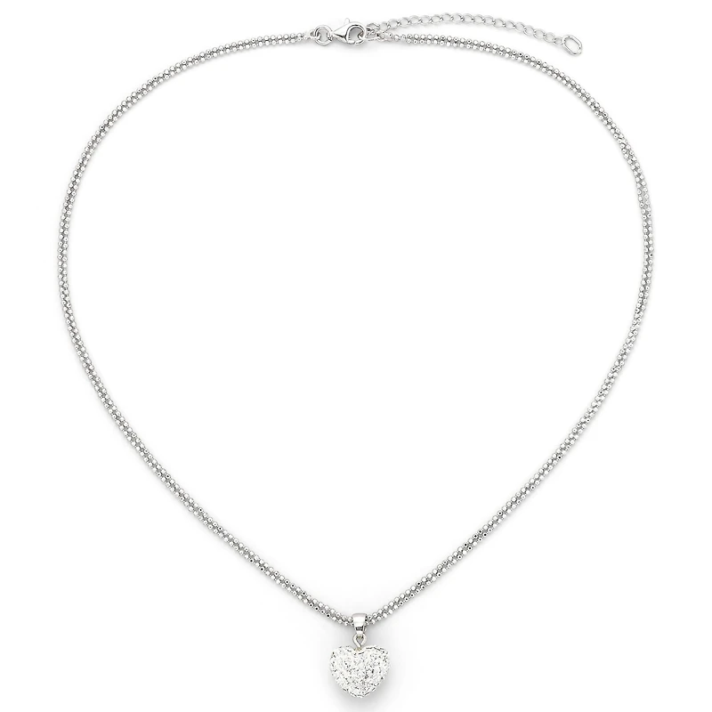 Crystal Heart Pendant Necklace with Double Chain