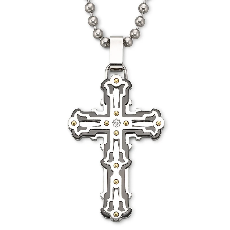 Mens Stainless Steel Cross Pendant Necklace