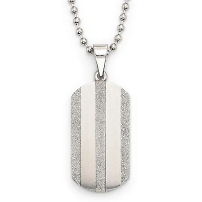 Two-Tone Stainless Steel Striped Dog Tag Pendant Necklace