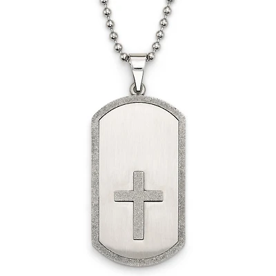 Stainless Steel Cut-Out Cross Dog Tag